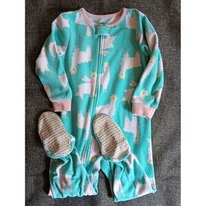 pajamas 2T Carters Footed Green Fleece sleeper With Lamas